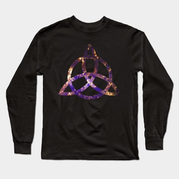 Celtic Trinity Knot Triquetra with Circle Galaxy Style Design Long Sleeve T-Shirt by TenchiMasaki